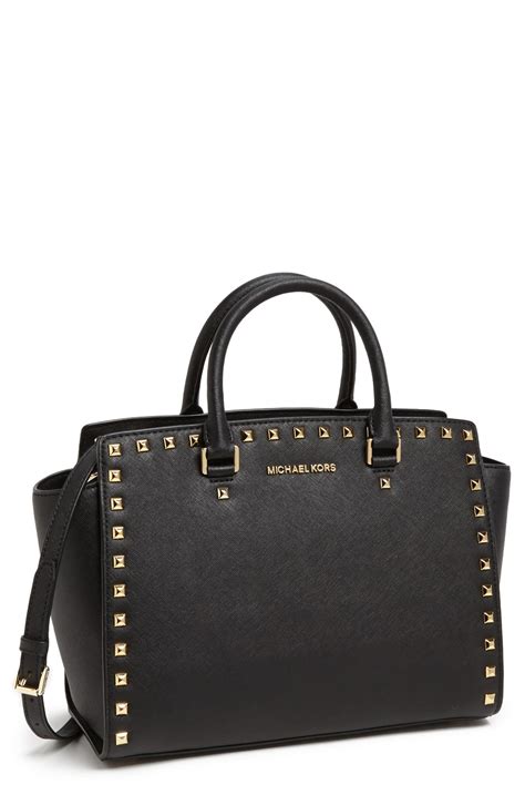 michael kors large selma studded saffiano clutch black|Michael Kors selma large satchel.